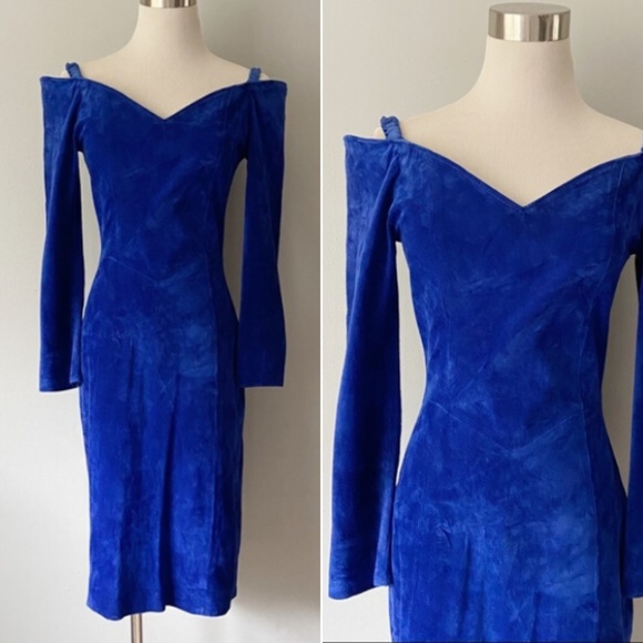 Vintage Dresses & Skirts - Vintage Firenze Cobalt Blue Genuine Suede Dress